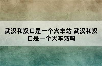 武汉和汉口是一个火车站 武汉和汉口是一个火车站吗